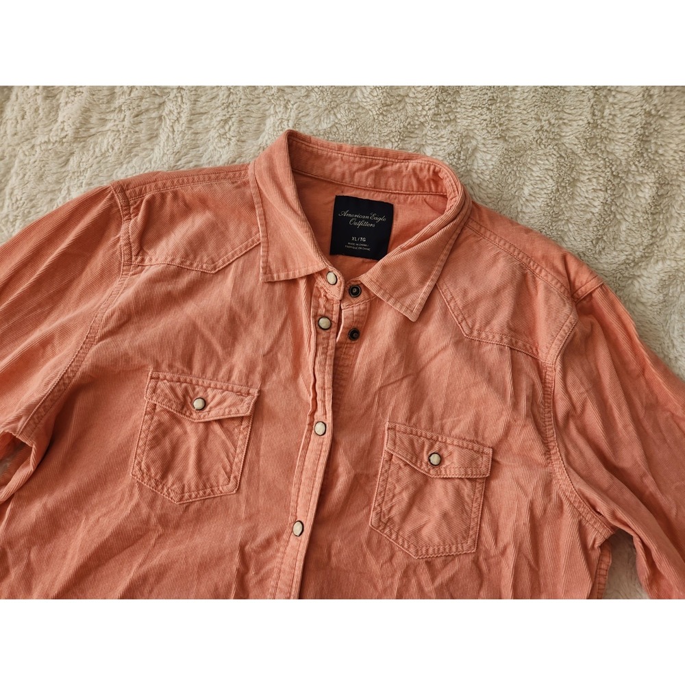 American Eagle XL Peach Pink Corduroy Western Pearl Snap Button Down Top